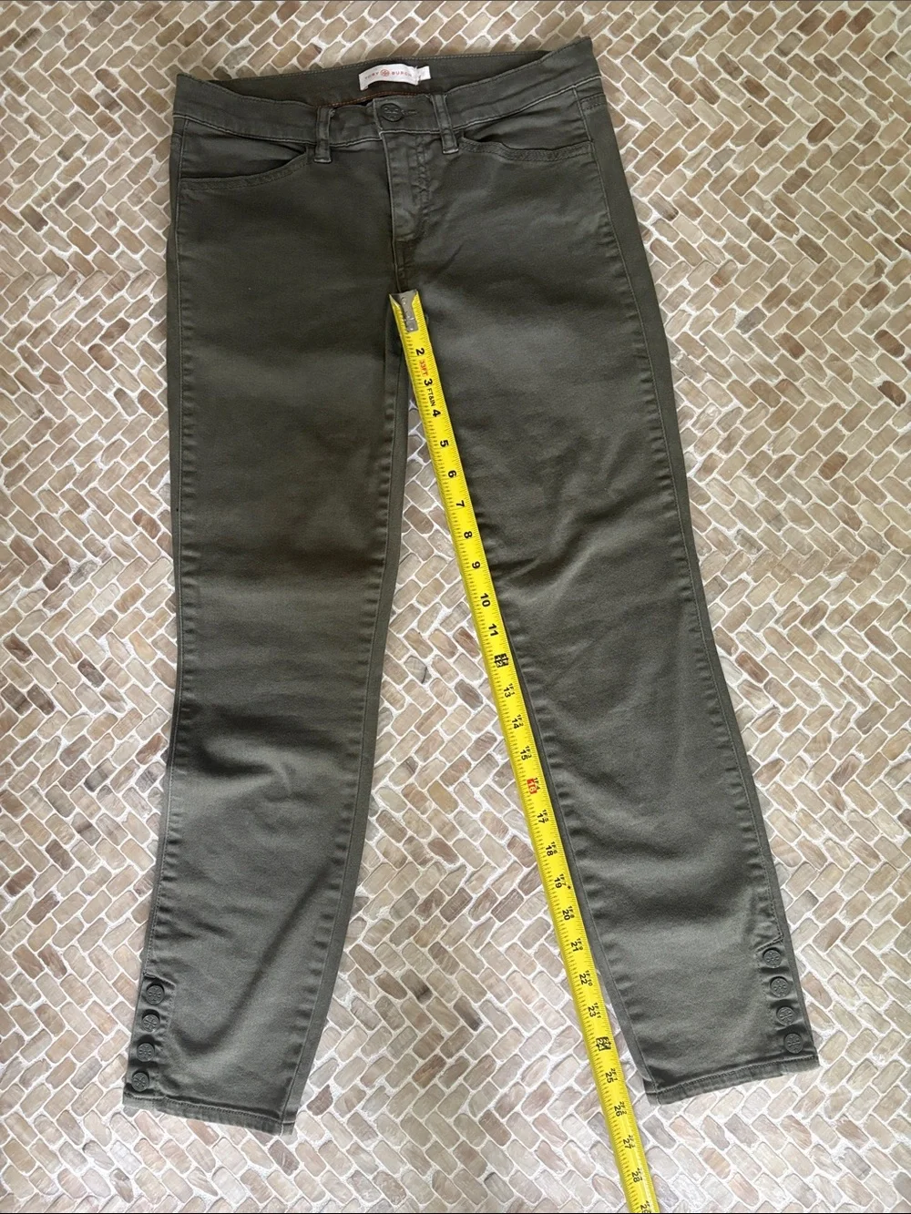Tory Burch Olive Green Cropped Ankle Jeans, Sz 27